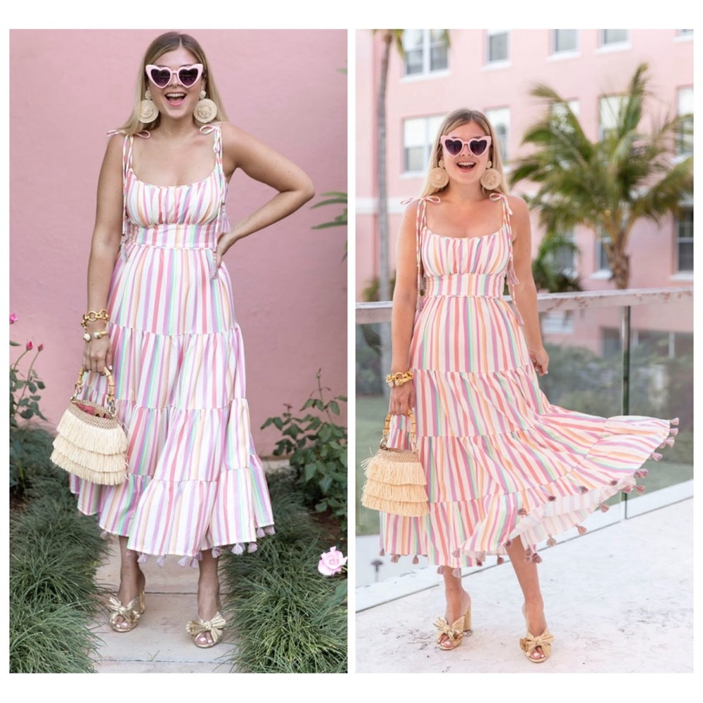 Zimmermann Heathers Dress Size 1 US 6 Multi-Color Striped Cotton Maxi Tassels F